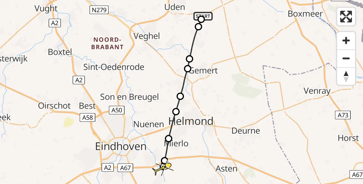 Routekaart van de vlucht: Lifeliner 3 naar Heeze, Oosterheidestraat