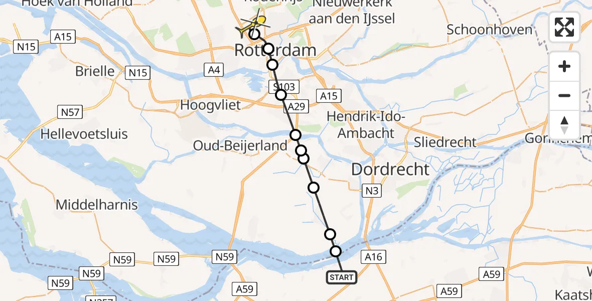 Routekaart van de vlucht: Lifeliner 2 naar Rotterdam The Hague Airport, Gooskens Hout Moerdijk