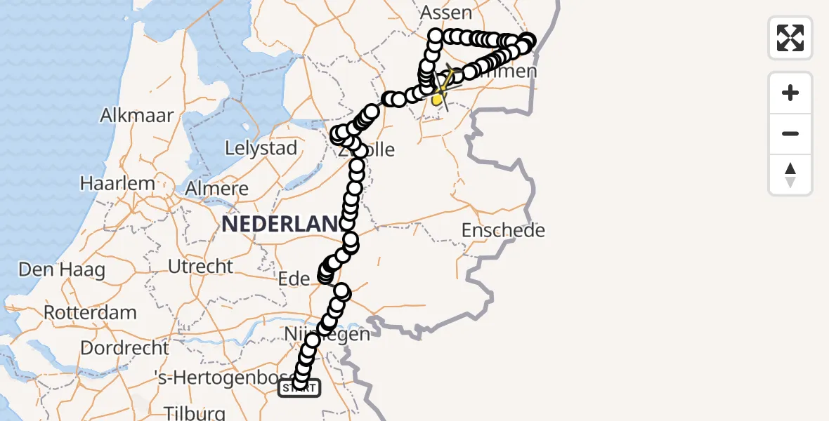 Routekaart van de vlucht: Politiehelikopter naar Nieuweroord, Zeelandsedijk