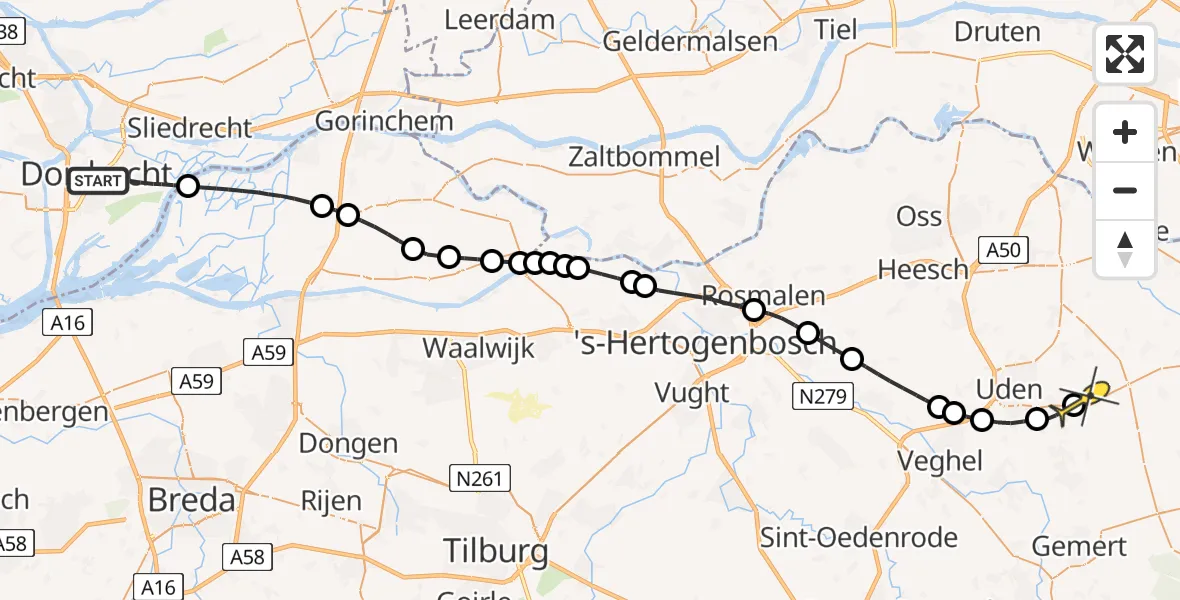 Routekaart van de vlucht: Lifeliner 3 naar Vliegbasis Volkel, Cederlaan