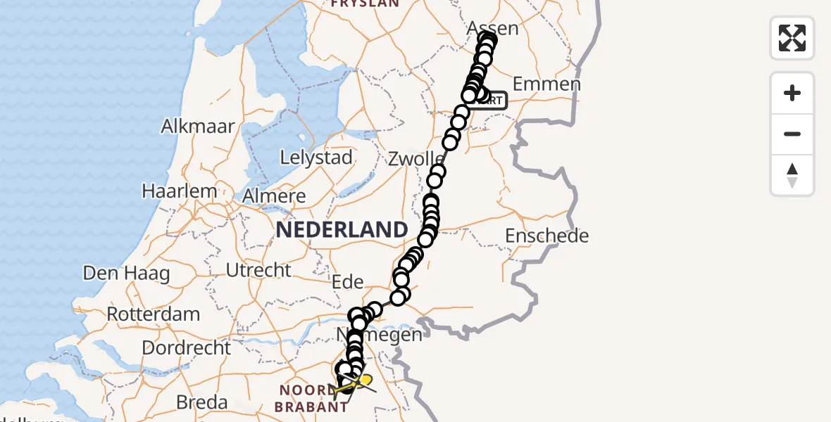 Routekaart van de vlucht: Politieheli naar Vliegbasis Volkel, Pesserdijk