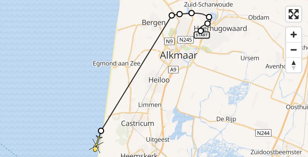 Routekaart van de vlucht: Politieheli naar Heemskerk, Hondsoor