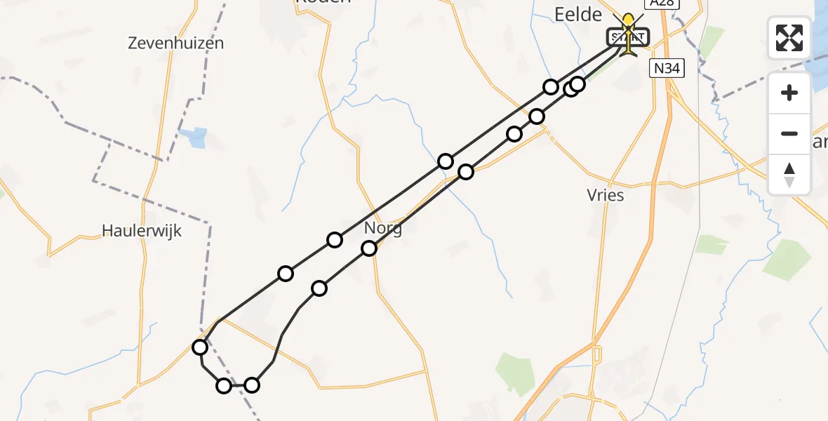 Routekaart van de vlucht: Lifeliner 4 naar Groningen Airport Eelde, Veldkampweg