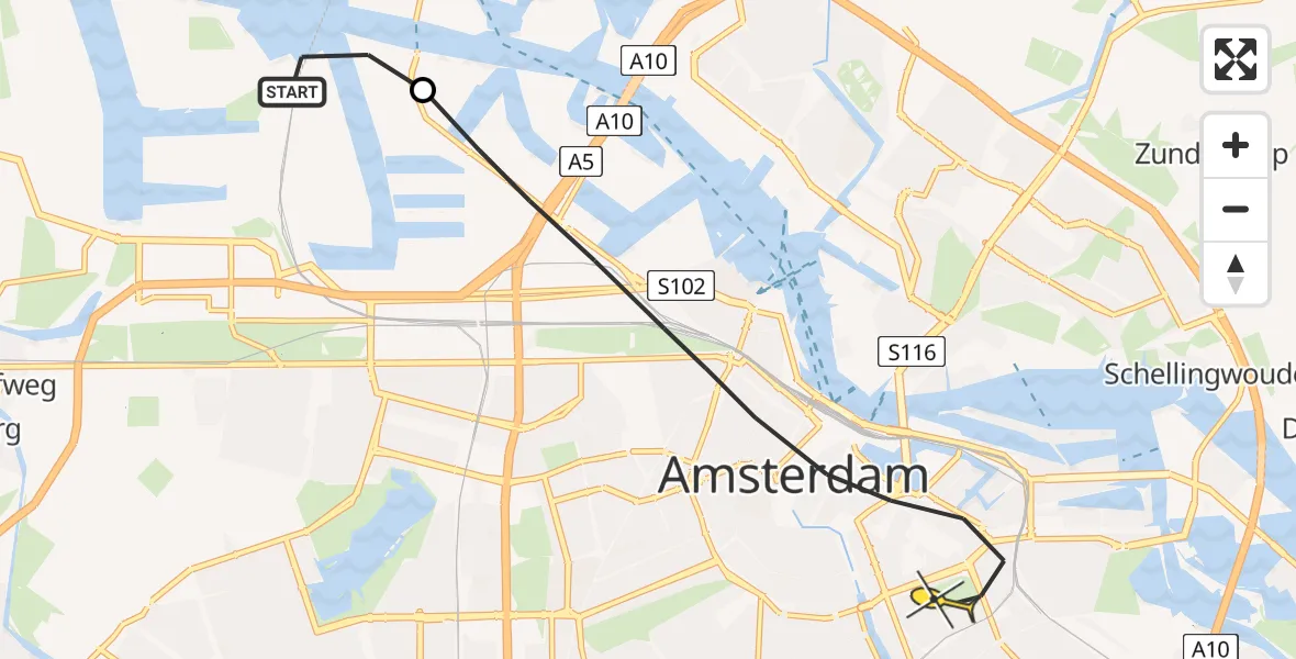 Routekaart van de vlucht: Lifeliner 1 naar Amsterdam, Hemweg