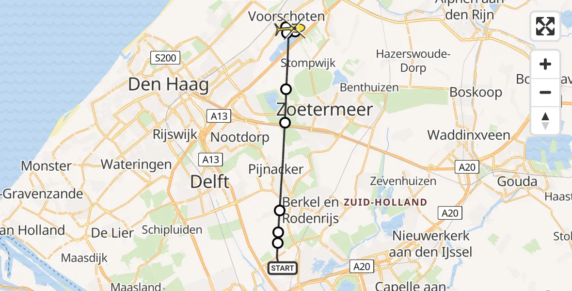 Routekaart van de vlucht: Lifeliner 2 naar Voorschoten, A16 Rotterdam