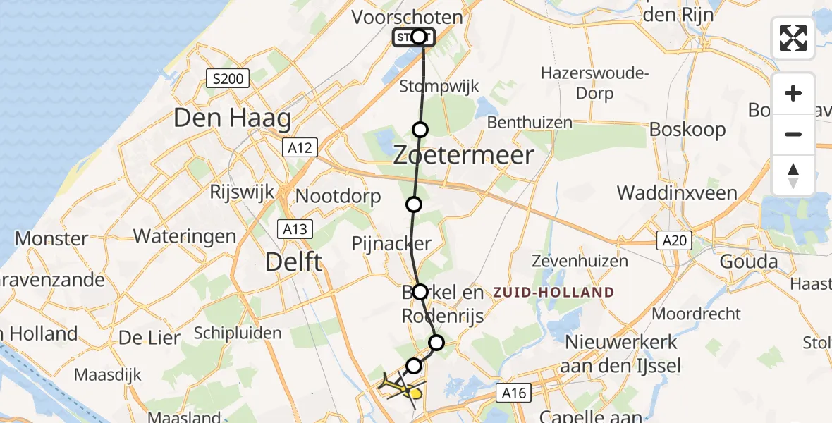 Routekaart van de vlucht: Lifeliner 2 naar Rotterdam The Hague Airport, De Merenburger