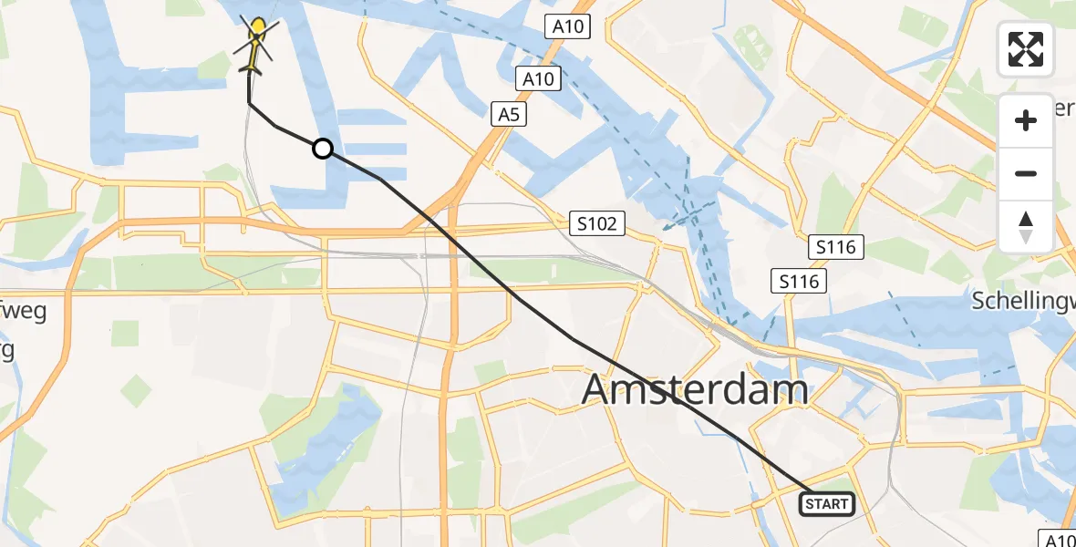 Routekaart van de vlucht: Lifeliner 1 naar Amsterdam Heliport, Amstel