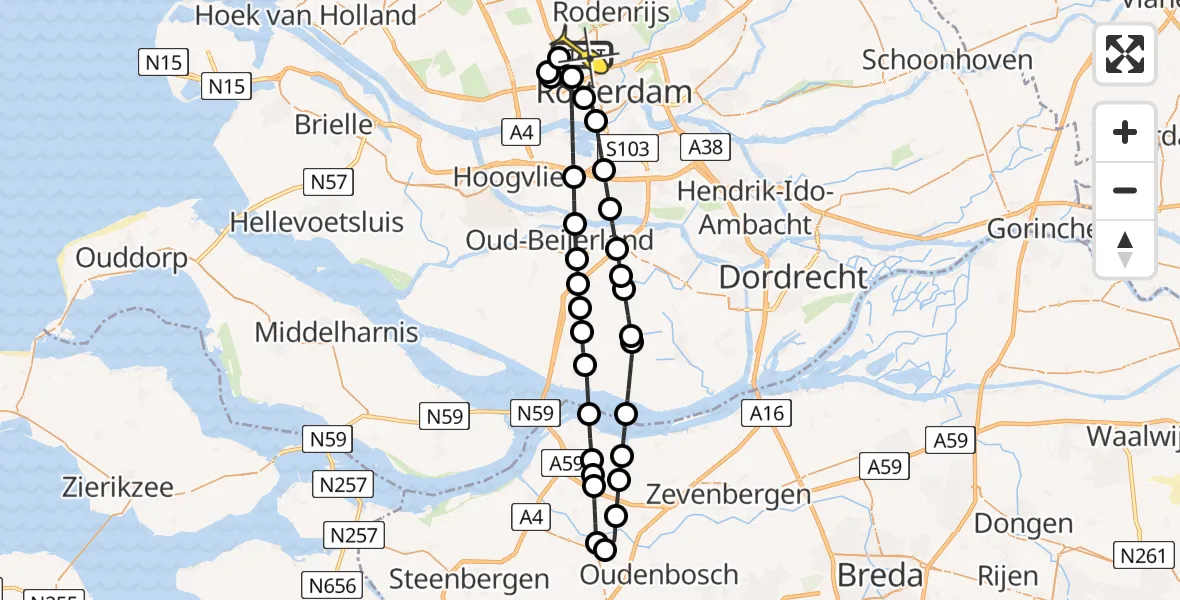 Routekaart van de vlucht: Lifeliner 2 naar Rotterdam The Hague Airport, Rhijnsburgstraat