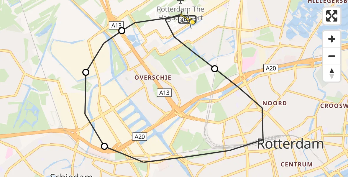 Routekaart van de vlucht: Lifeliner 2 naar Rotterdam The Hague Airport, Fairoaksbaan