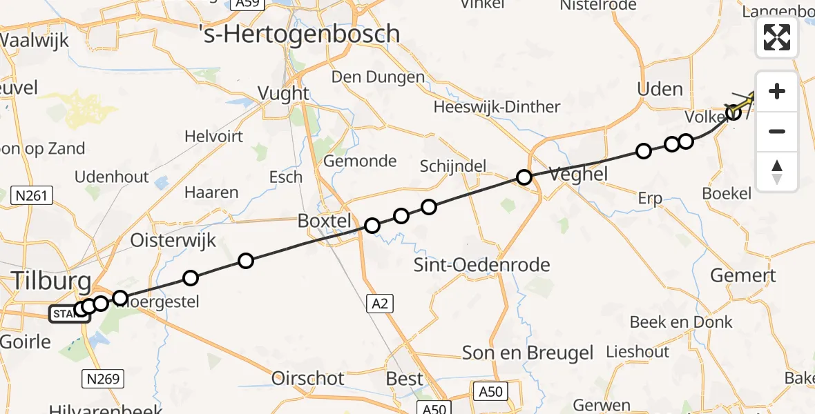 Routekaart van de vlucht: Lifeliner 3 naar Vliegbasis Volkel, Torentjeshoeve