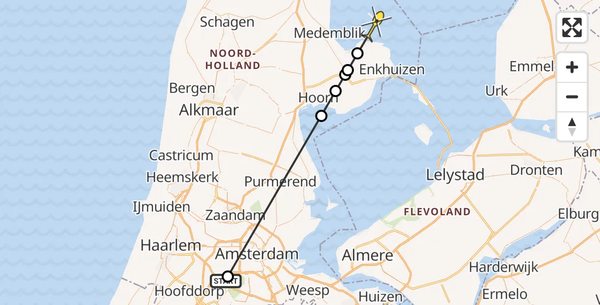 Routekaart van de vlucht: Politiehelikopter naar Enkhuizen, Pad achter volkstuin Lissabon