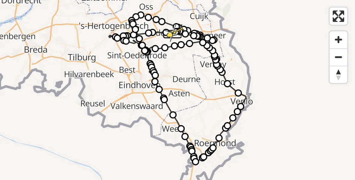 Routekaart van de vlucht: Politieheli naar Volkel, Zeelandsedijk