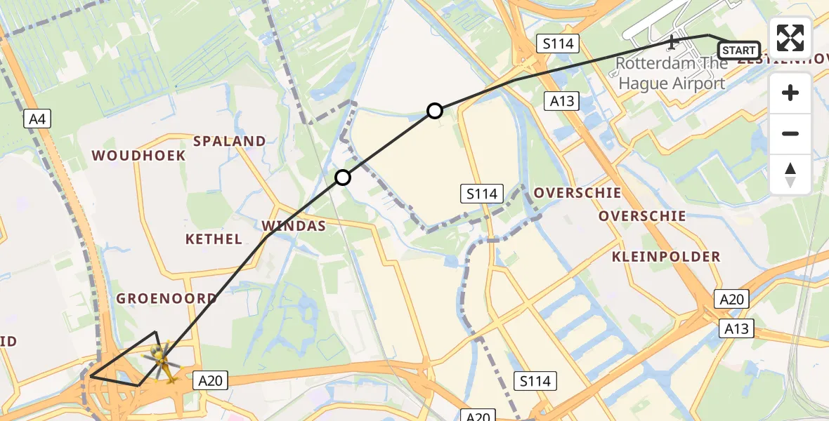 Routekaart van de vlucht: Lifeliner 2 naar Schiedam, Vliegveldweg
