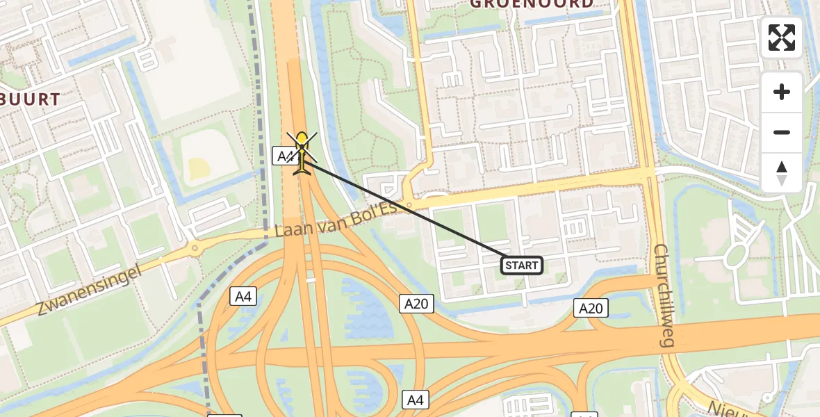 Routekaart van de vlucht: Lifeliner 2 naar Schiedam