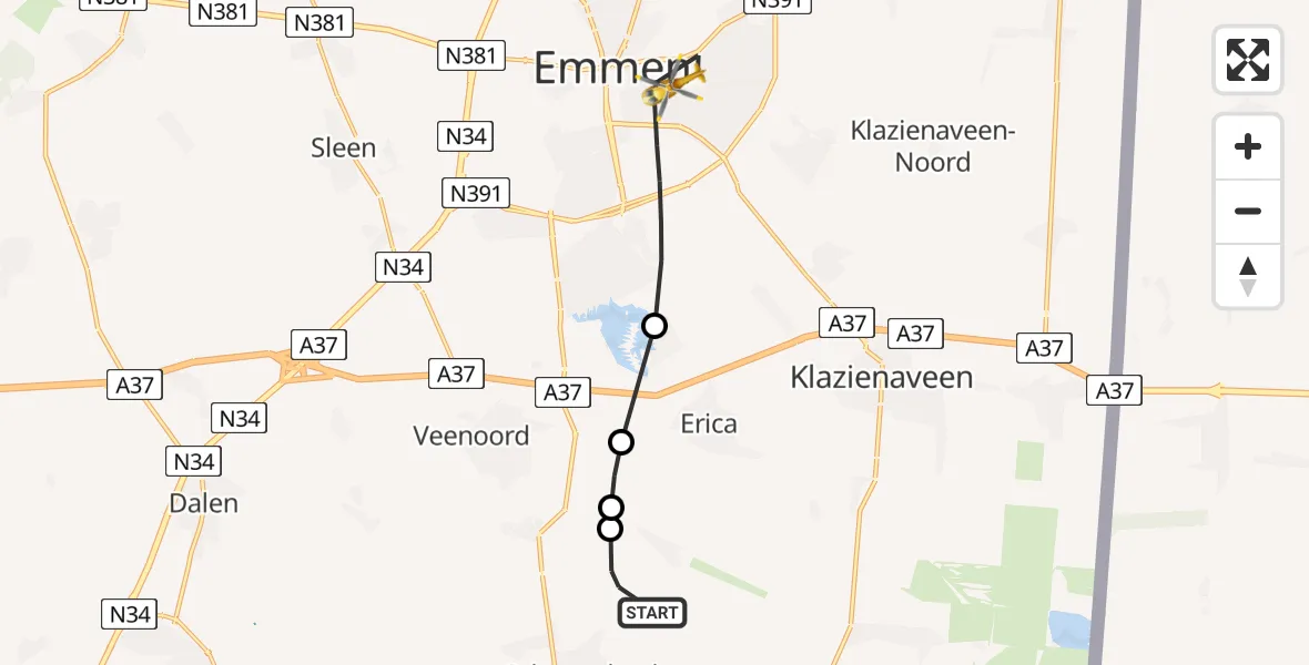 Vluchtroute Traumahelikopter Schoonebeek - Emmen, 03 maart 2025, 09:02