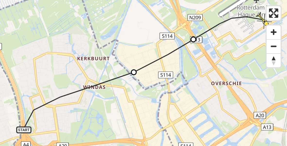Routekaart van de vlucht: Lifeliner 2 naar Rotterdam The Hague Airport, Brandenburgbaan