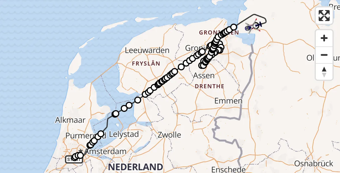 Vluchtroute Politiehelikopter Schiphol - Emden, 03 maart 2025, 09:10