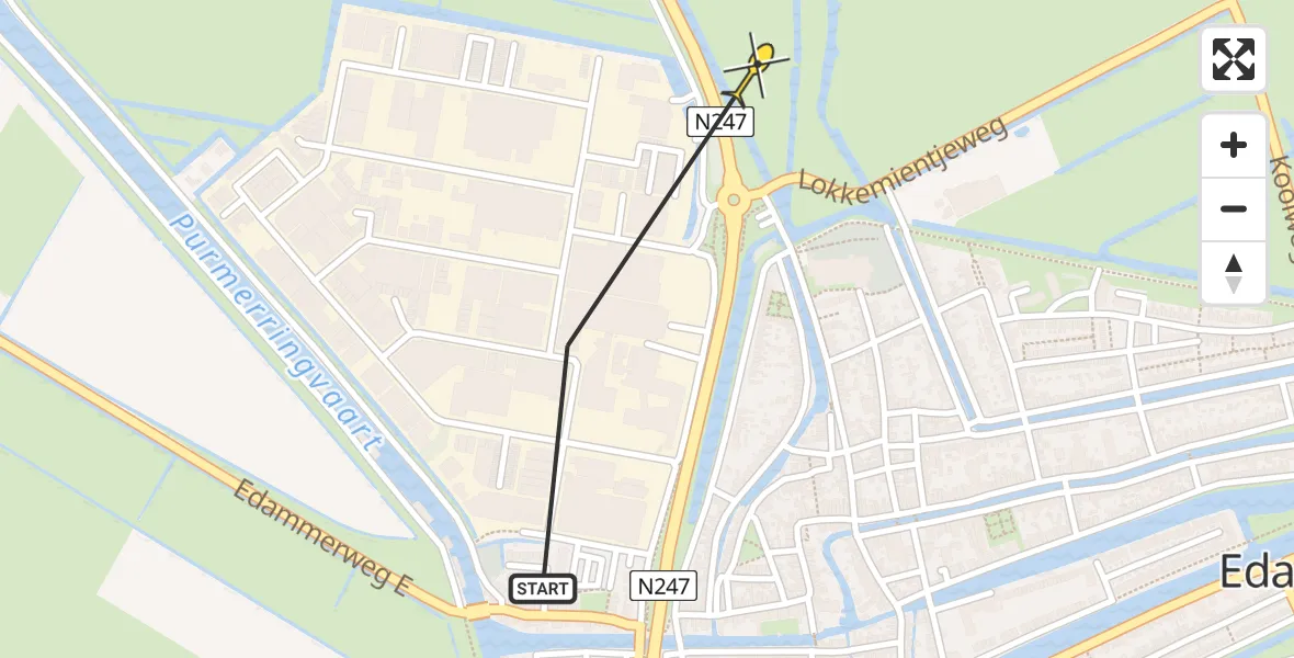 Routekaart van de vlucht: Politieheli naar Edam, Hoornse Jaagweg