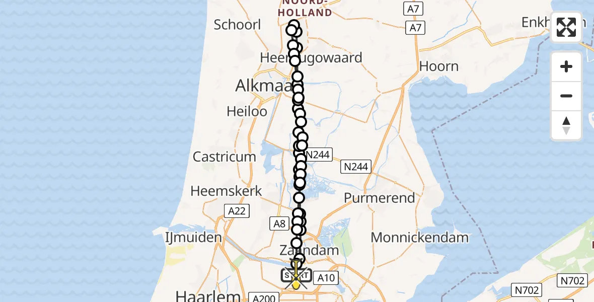 Vluchtroute Traumahelikopter van Amsterdam Heliport naar Amsterdam Heliport