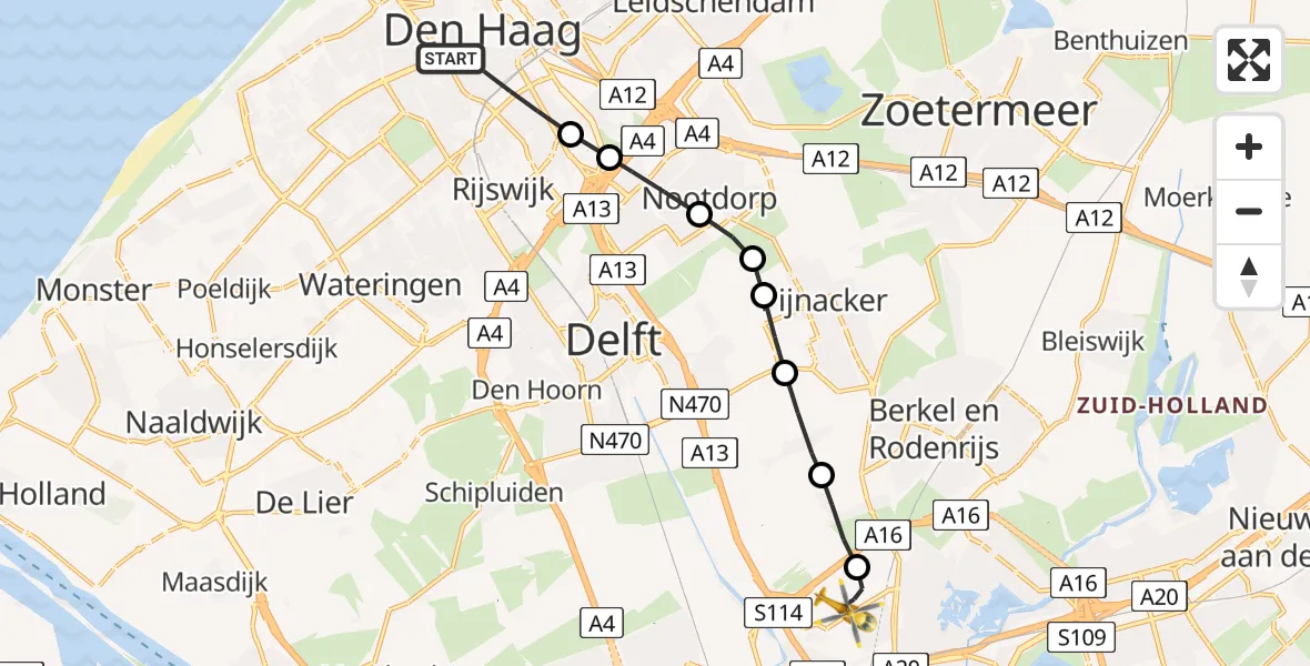 Routekaart van de vlucht: Lifeliner 2 naar Rotterdam The Hague Airport, Leeghwaterplein