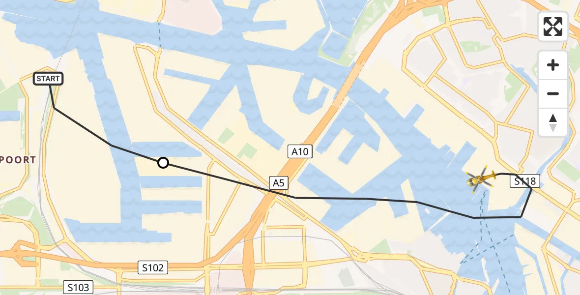 Vluchtroute Traumahelikopter Amsterdam Heliport - Amsterdam, 03 maart 2025, 11:55