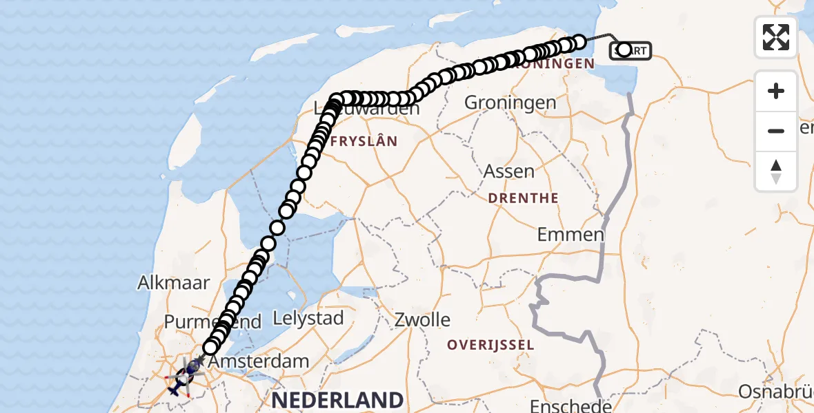 Vluchtroute Politiehelikopter Emden - Schiphol, 03 maart 2025, 12:03