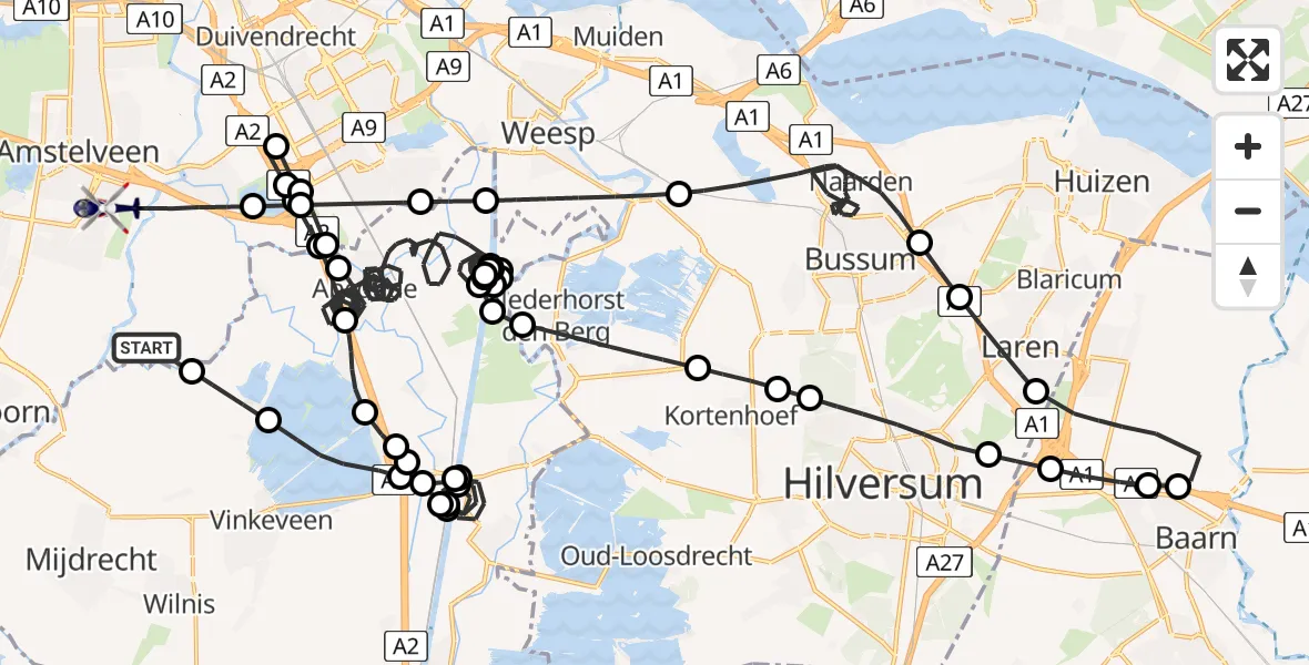 Vluchtroute Politiehelikopter Ouderkerk aan de Amstel - Amstelveen, 03 maart 2025, 12:16
