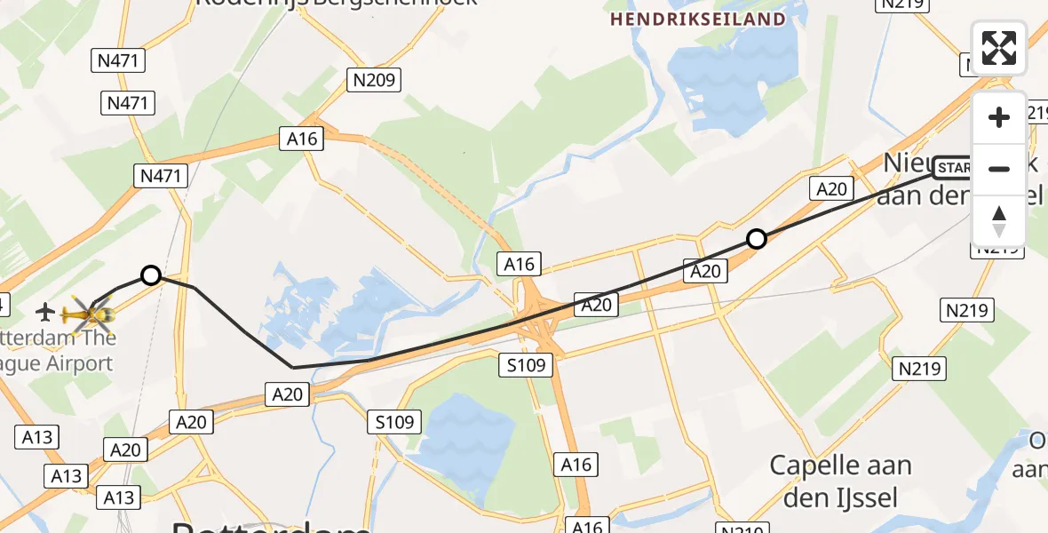 Vluchtroute Traumahelikopter Nieuwerkerk aan den IJssel - Rotterdam The Hague Airport, 03 maart 2025, 12:34