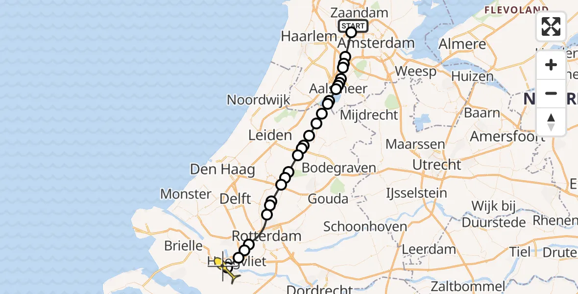 Routekaart van de vlucht: Lifeliner 1 naar Spijkenisse, Nieuw-Zeelandweg