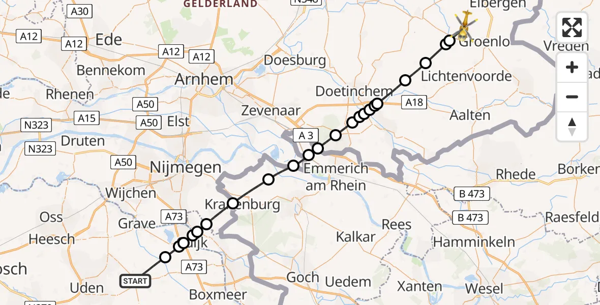 Vluchtroute Traumahelikopter Mill - Beltrum, 03 maart 2025, 13:02