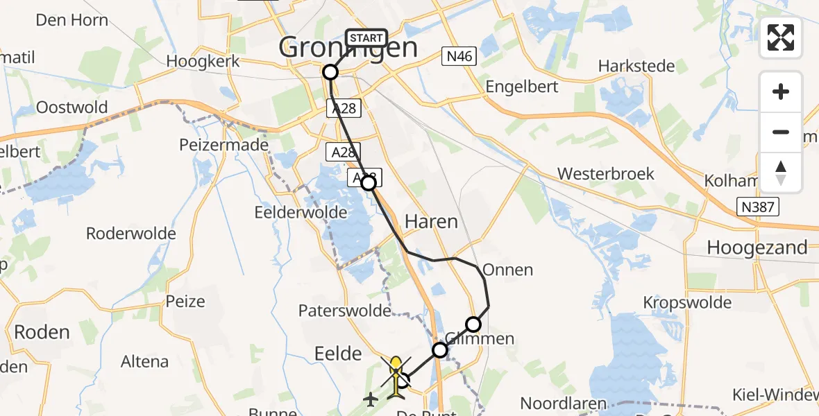 Routekaart van de vlucht: Lifeliner 4 naar Groningen Airport Eelde, Haddingestraat