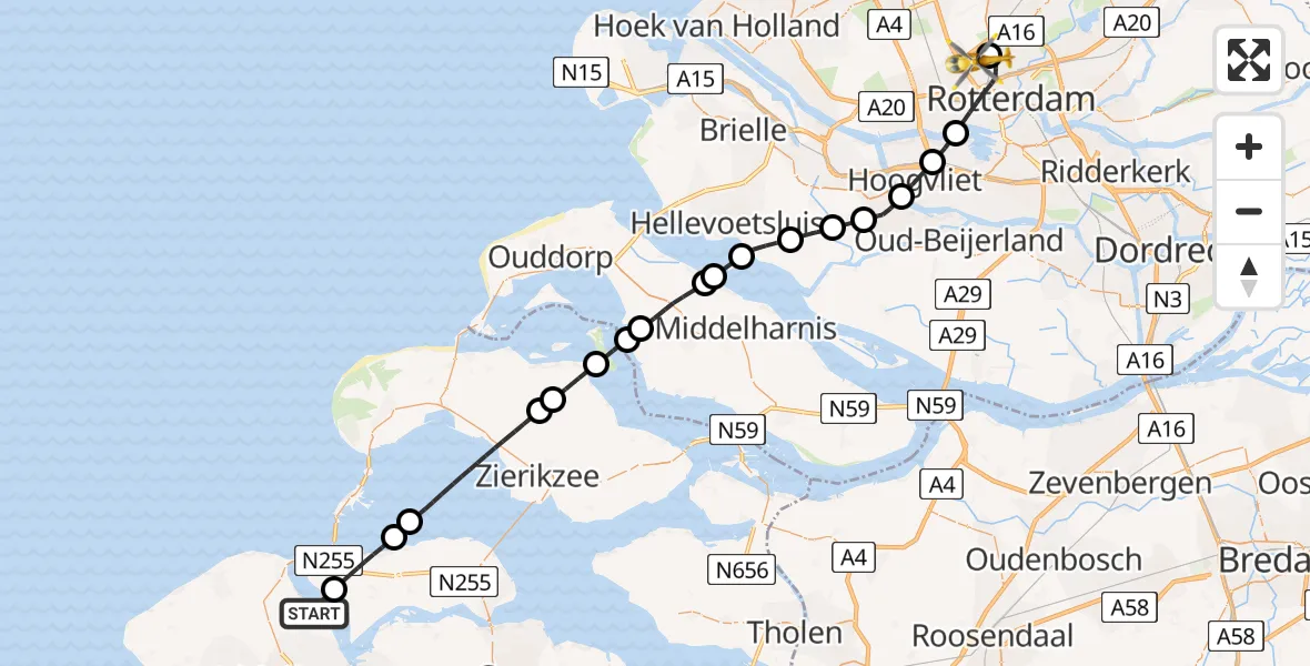 Routekaart van de vlucht: Lifeliner 2 naar Rotterdam The Hague Airport, Schutteplaat