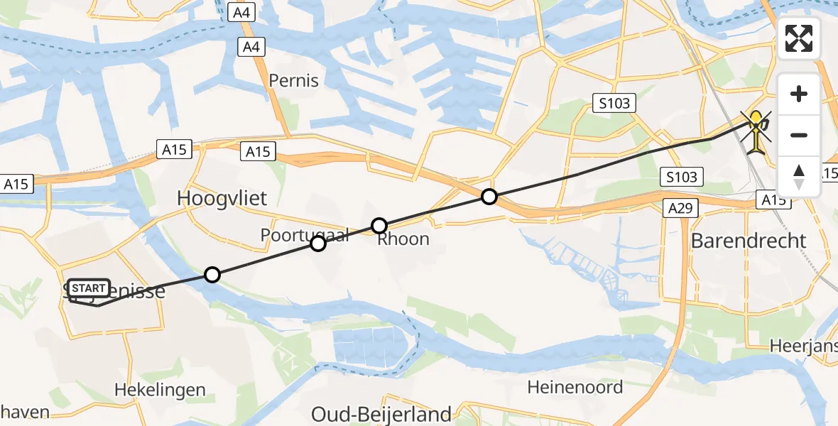 Routekaart van de vlucht: Lifeliner 1 naar Rotterdam, Paradijsvogelhoek