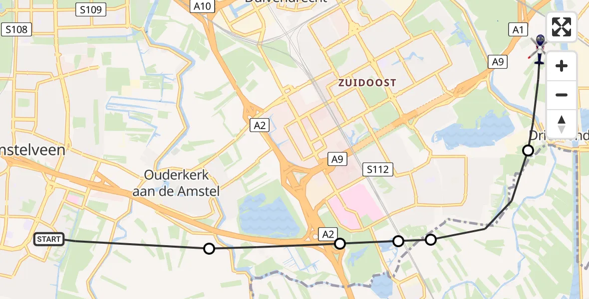 Vluchtroute Politiehelikopter Amstelveen - Amsterdam, 03 maart 2025, 14:26