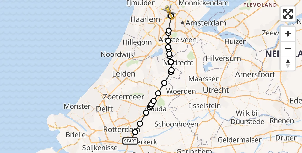 Vluchtroute Traumahelikopter Rotterdam - Amsterdam Heliport, 03 maart 2025, 14:30