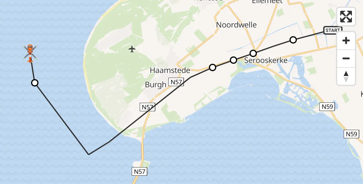 Vluchtroute Kustwachthelikopter Scharendijke - , 03 maart 2025, 14:32
