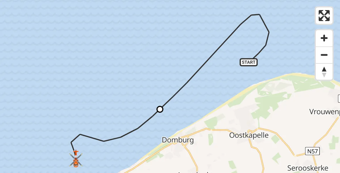 Vluchtroute Kustwachthelikopter  - Vlissingen, 03 maart 2025, 14:57