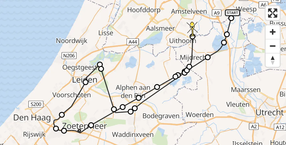 Routekaart van de vlucht: Politiehelikopter naar Amstelveen, Hollandsekade