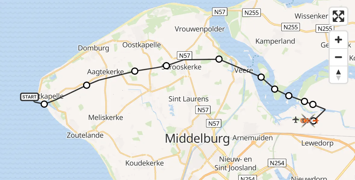 Vluchtroute Kustwachthelikopter Vlissingen - Vliegveld Midden-Zeeland, 03 maart 2025, 15:12