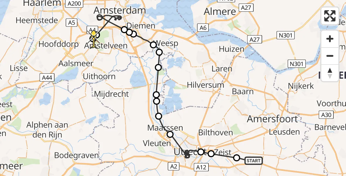 Routekaart van de vlucht: Politiehelikopter naar Schiphol, Bornia