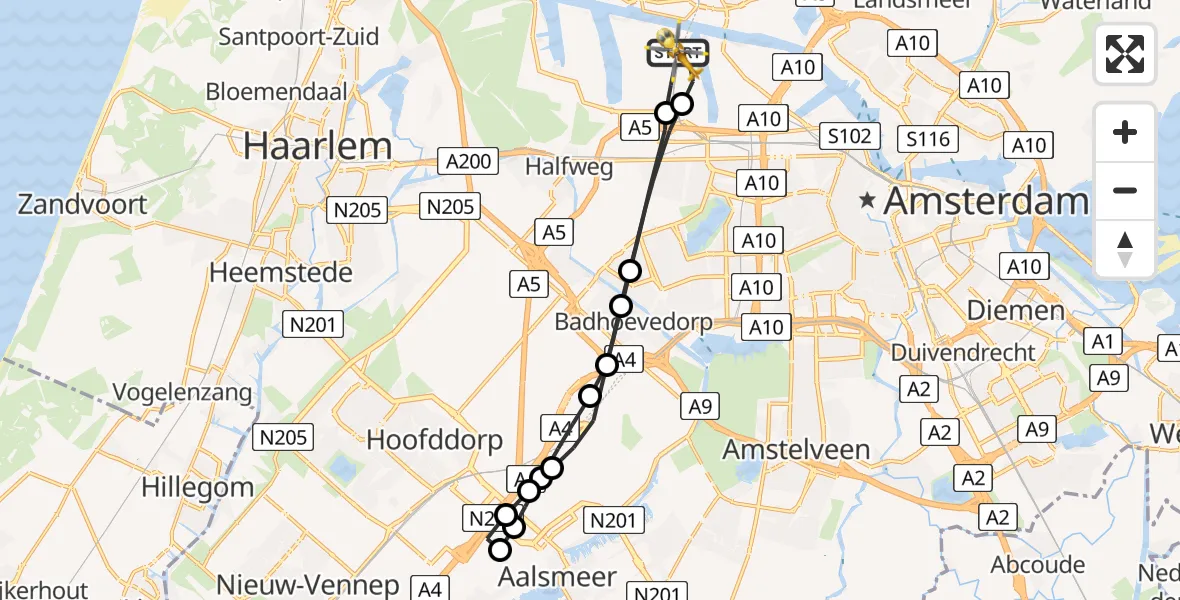 Vluchtroute Traumahelikopter Amsterdam Heliport - Amsterdam Heliport, 03 maart 2025, 16:20