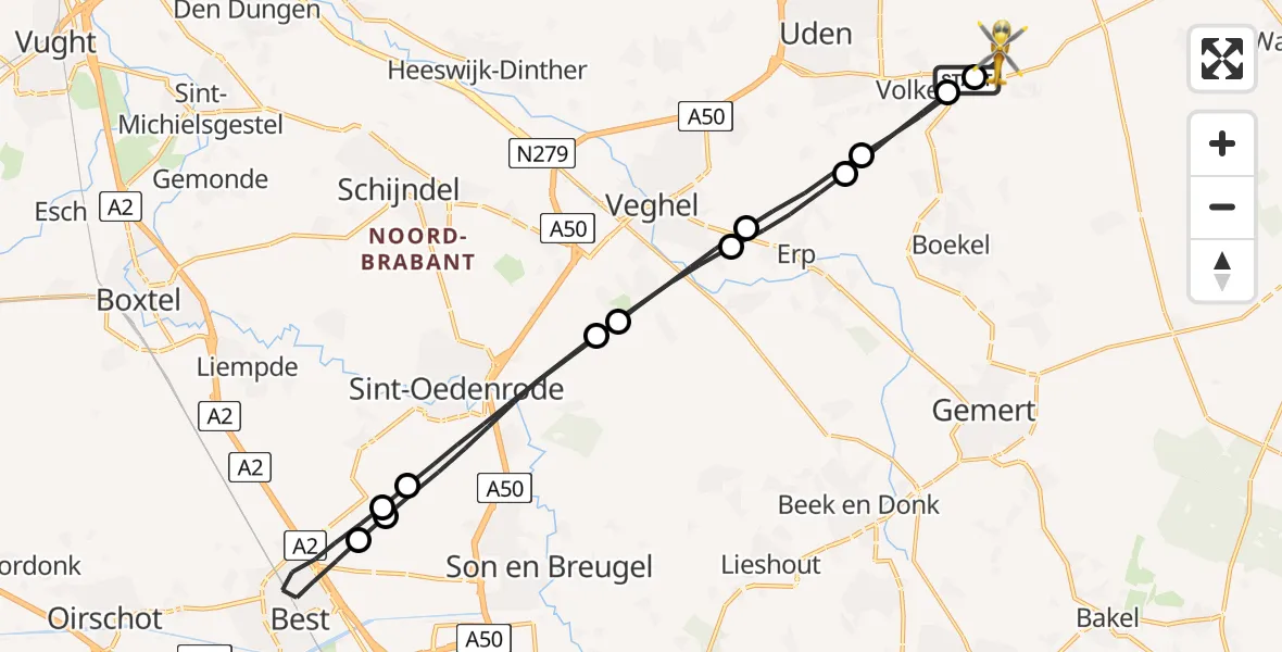 Vluchtroute Traumahelikopter Vliegbasis Volkel - Vliegbasis Volkel, 03 maart 2025, 16:51