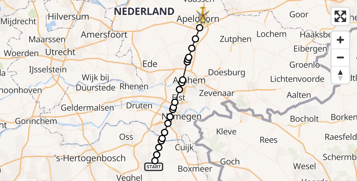 Vluchtroute Traumahelikopter Vliegbasis Volkel - Apeldoorn, 03 maart 2025, 17:10