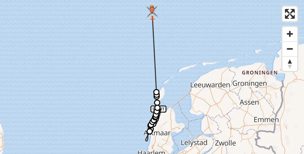 Vluchtroute Kustwachthelikopter Vliegveld De Kooy - , 03 maart 2025, 17:24