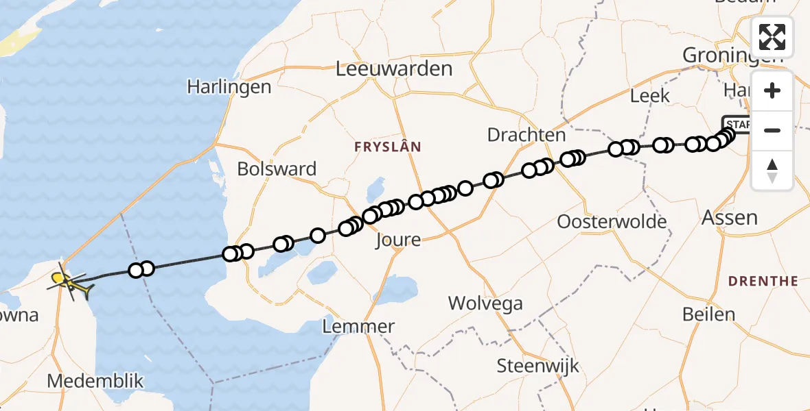 Routekaart van de vlucht: Kustwachthelikopter naar Wieringerwerf, Luchtenburgerweg