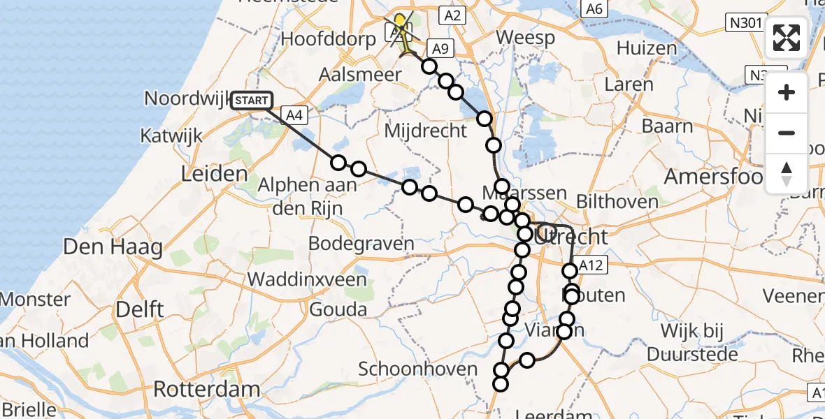 Routekaart van de vlucht: Politiehelikopter naar Amstelveen, Westkanaalweg