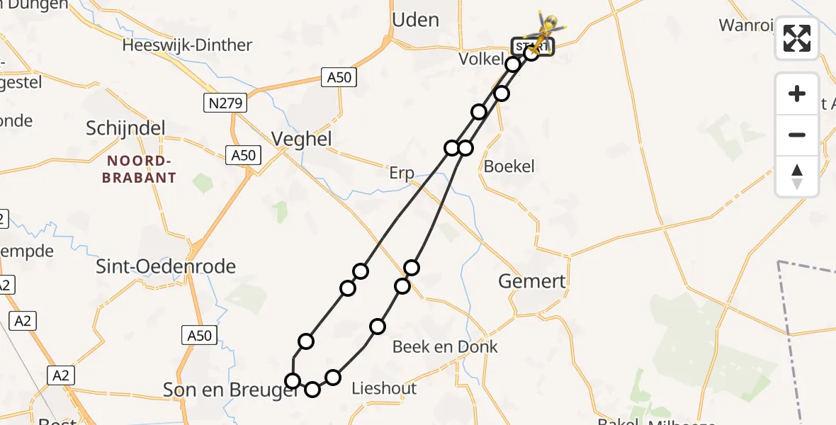 Vluchtroute Traumahelikopter Vliegbasis Volkel - Vliegbasis Volkel, 03 maart 2025, 20:22