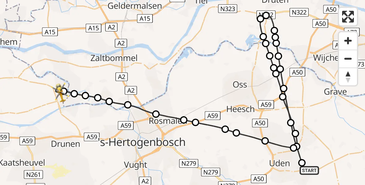 Vluchtroute Traumahelikopter Vliegbasis Volkel - Wijk en Aalburg, 03 maart 2025, 21:21