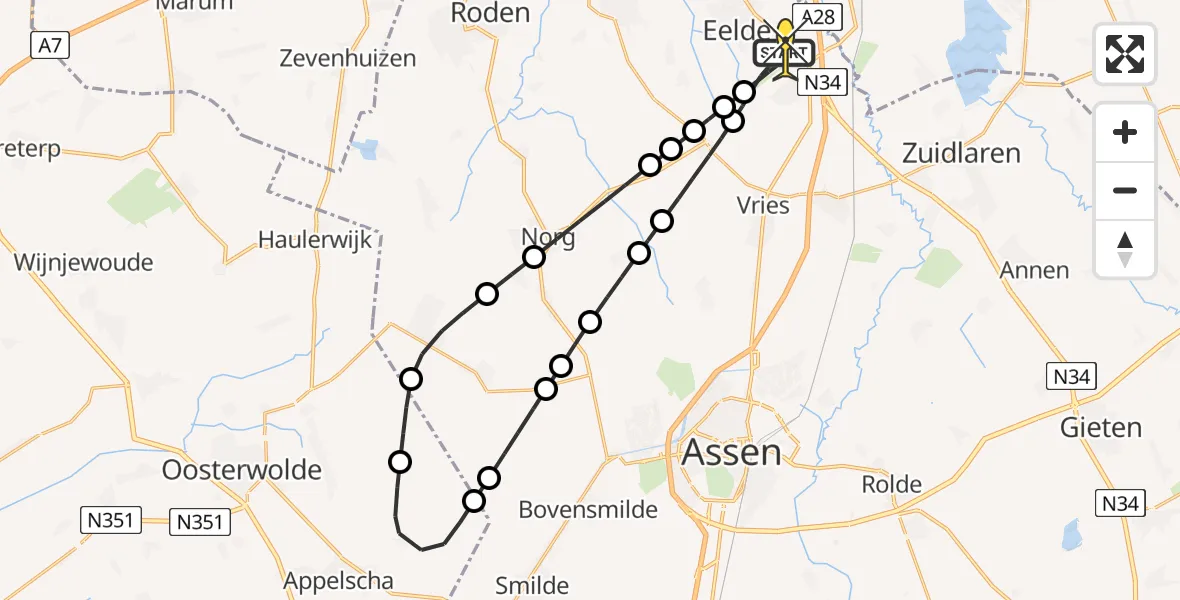 Routekaart van de vlucht: Lifeliner 4 naar Groningen Airport Eelde, Moespot