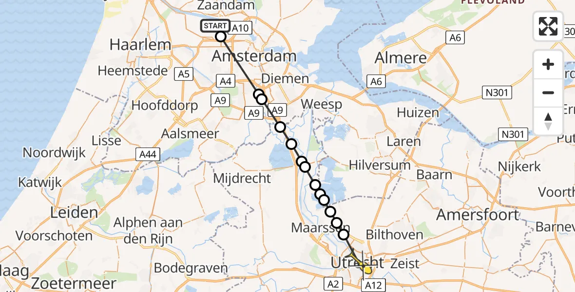 Routekaart van de vlucht: Lifeliner 1 naar Utrecht, Corsicaweg